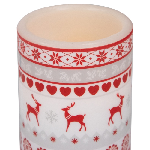 LED Flameless Flickering Nordic Reindeer Wax Pillar Christmas Candles - 6" - Set of 3