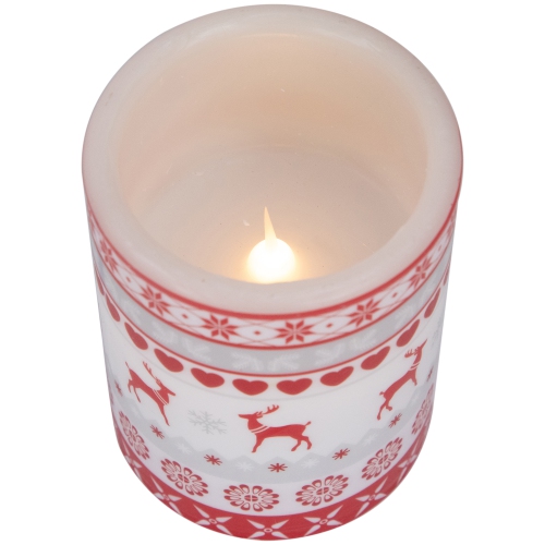 LED Flameless Flickering Nordic Reindeer Wax Pillar Christmas Candles - 6" - Set of 3