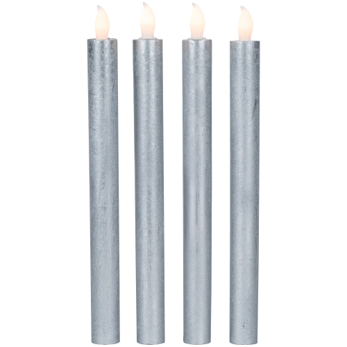 NORTHLIGHT  Set Of 4 Brushed Silver-Tone Led Flameless Wax Flickering Taper Candles 9.5"