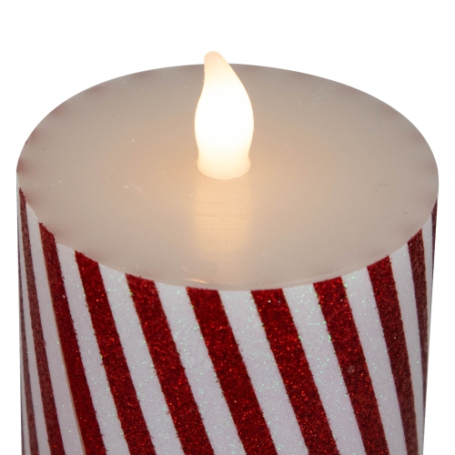 LED Flickering Flameless Candy Cane Striped Christmas Wax Pillar Candles - 6" - Set of 3