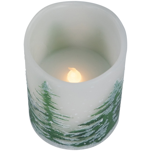 LED Flameless Frosted Pines Flickering Wax Pillar Christmas Candles - 6" - Set of 3