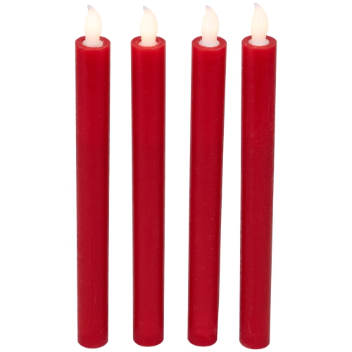 LED Flickering Flameless Taper Christmas Candles - 9.75" - Red - Set of 4