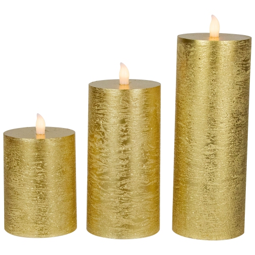 NORTHLIGHT  Led Flickering Flameless Pillar Christmas Candles - 8.75" - - Set Of 3 In Gold
