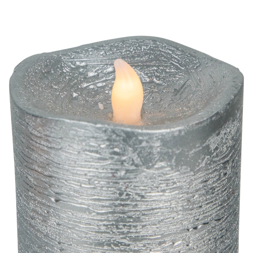 Set of 3 Brushed Silver-tone LED Flickering Flameless Pillar Candles 8"