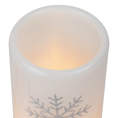 LED Flameless Flickering Wax Pillar Snowflake Christmas Candles - 6" - Set of 3