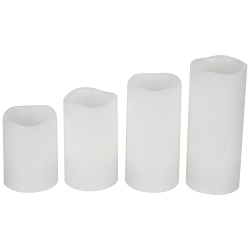 NORTHLIGHT  Led Flameless Flickering Solid Wax Pillar Candles - 7" - - Set Of 4 In White