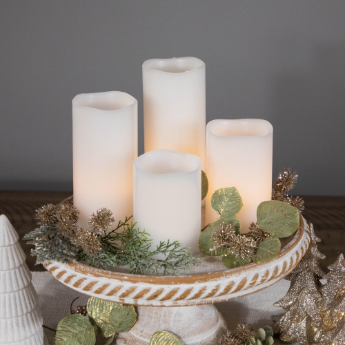 Chandelles cylindriques en cire solide sans flamme à DEL, 7 po, blanc, paq. 4