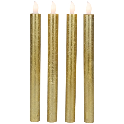 Set of 4 Textured Gold-tone LED Flameless Flickering Taper Candles 9.5"