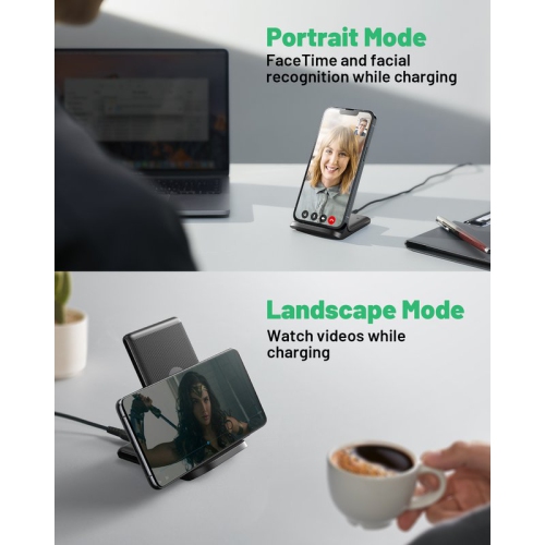 Station de recharge sans fil Qi avec lampe DEL pour le sommeil d'INIU 15 W pour iPhone, Samsung et plus - Noir