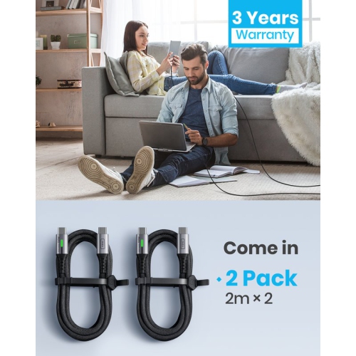 Câble USB-C INIU, câble de chargement rapide USB-C vers C 100 W, câble de chargement tressé de type C pour iPhone 15 Pro Max Samsung Galaxy S21