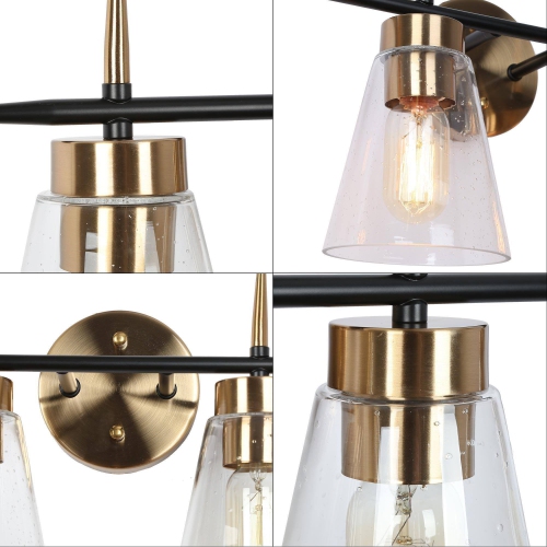 Black and Gold Bathroom Vanity Light, 29-in 4-Light Black and Polished Brass Gold In Seeded Glass LED Modern/Contemporary Vanity Light