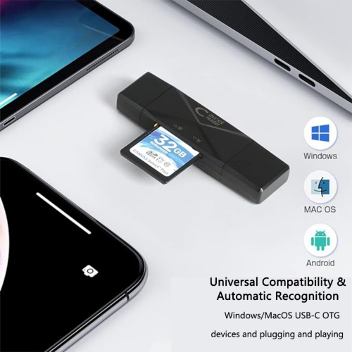 SD Card Reader [USB2.0 / Type C/Micro USB / 3-in-1] Card Reader OTG USB SD USB Type C Memory Card Reader - Compatible with Micro SD, Micro SDHC Card,