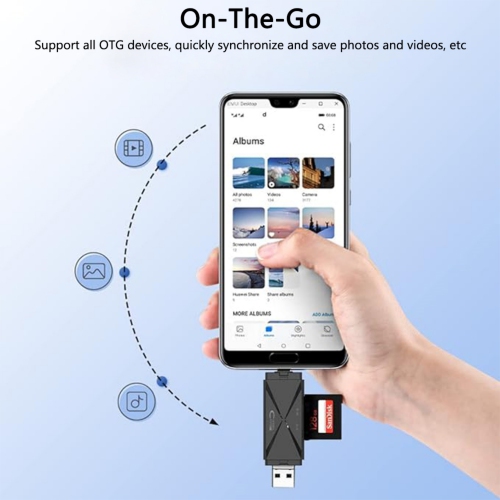 SD Card Reader [USB2.0 / Type C/Micro USB / 3-in-1] Card Reader OTG USB SD USB Type C Memory Card Reader - Compatible with Micro SD, Micro SDHC Card,