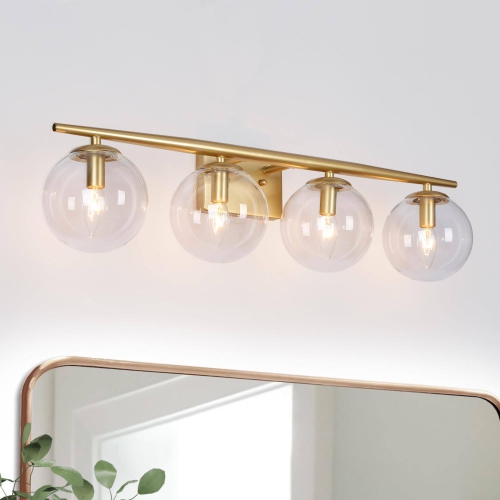 Gold Globe Bathroom Vanity Light, 30-in 4-Light Matte Gold with Globe Glass LED Modern/Contemporary Vanity Light