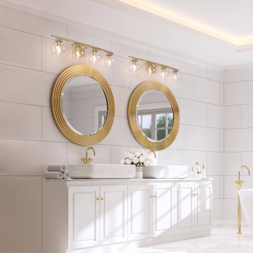 Gold Globe Bathroom Vanity Light, 30-in 4-Light Matte Gold with Globe Glass LED Modern/Contemporary Vanity Light