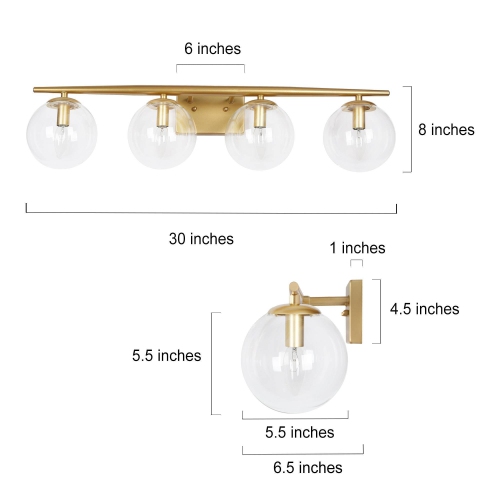 Gold Globe Bathroom Vanity Light, 30-in 4-Light Matte Gold with Globe Glass LED Modern/Contemporary Vanity Light