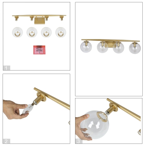 Gold Globe Bathroom Vanity Light, 30-in 4-Light Matte Gold with Globe Glass LED Modern/Contemporary Vanity Light