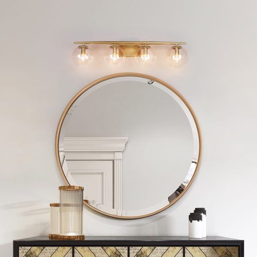 Gold Globe Bathroom Vanity Light, 30-in 4-Light Matte Gold with Globe Glass LED Modern/Contemporary Vanity Light