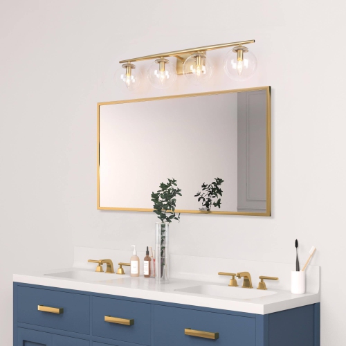 Gold Globe Bathroom Vanity Light, 30-in 4-Light Matte Gold with Globe Glass LED Modern/Contemporary Vanity Light