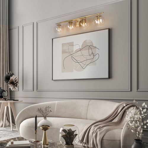 Gold Globe Bathroom Vanity Light, 30-in 4-Light Matte Gold with Globe Glass LED Modern/Contemporary Vanity Light