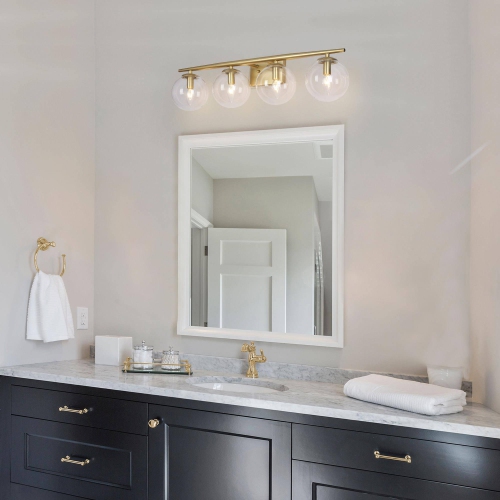 Gold Globe Bathroom Vanity Light, 30-in 4-Light Matte Gold with Globe Glass LED Modern/Contemporary Vanity Light