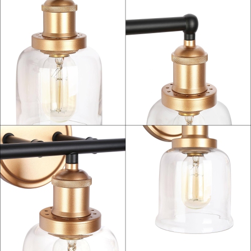 Applique murale de salle de bain moderne dorée, 21,5 po, 3 lumières, noir mat, DEL doré mat, moderne/lampe de salle de bain contemporaine