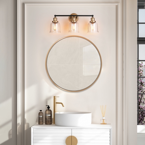 Applique murale de salle de bain moderne dorée, 21,5 po, 3 lumières, noir mat, DEL doré mat, moderne/lampe de salle de bain contemporaine