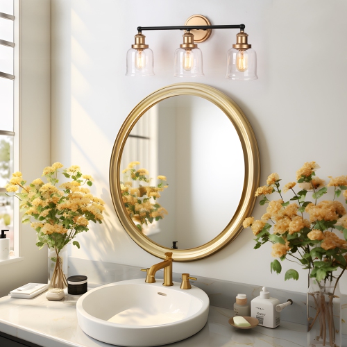 Applique murale de salle de bain moderne dorée, 21,5 po, 3 lumières, noir mat, DEL doré mat, moderne/lampe de salle de bain contemporaine