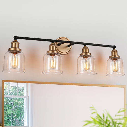 UOLFIN  And Gold Bathroom Vanity Light, 30-In 4-Light Matte And Matte Gold Led Modern/contemporary Vanity Light In Black