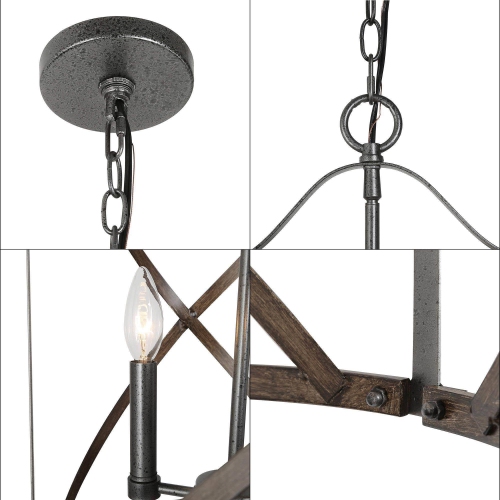 Farmhouse Cylinder Chandelier, 3-Light Bronze Rustic Drum Chandelier Light with Faux Wood Accent