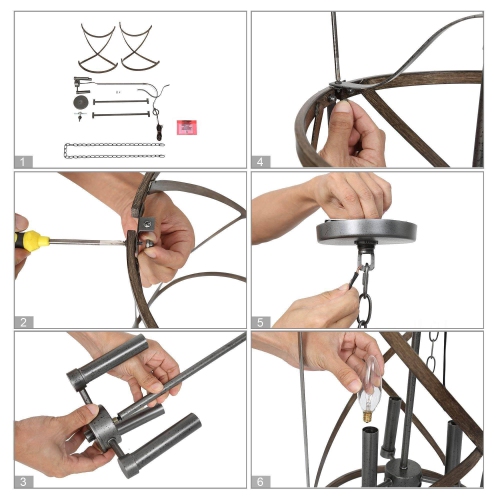 Farmhouse Cylinder Chandelier, 3-Light Bronze Rustic Drum Chandelier Light with Faux Wood Accent