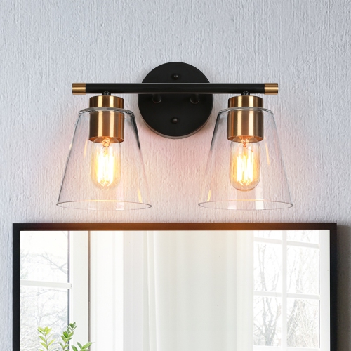 UOLFIN  Gold And Polished Gold Bathroom Vanity Light, 13-In 2-Light And Brass Gold In Bell Led Modern/contemporary Vanity Light In Black
