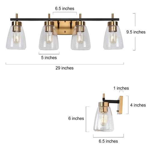 Gold and Polished Gold Bathroom Vanity Light, 29-in 4-Light Black and Brass Gold In Bell LED Modern/Contemporary Vanity Light