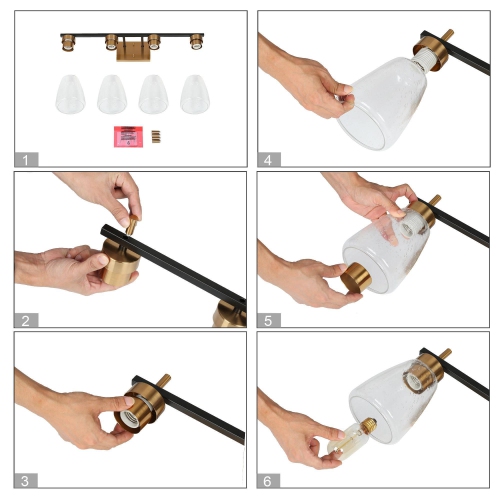 Gold and Polished Gold Bathroom Vanity Light, 29-in 4-Light Black and Brass Gold In Bell LED Modern/Contemporary Vanity Light