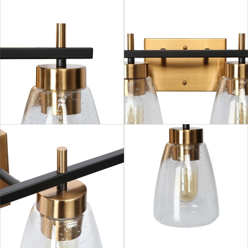 Gold and Polished Gold Bathroom Vanity Light, 29-in 4-Light Black and Brass Gold In Bell LED Modern/Contemporary Vanity Light