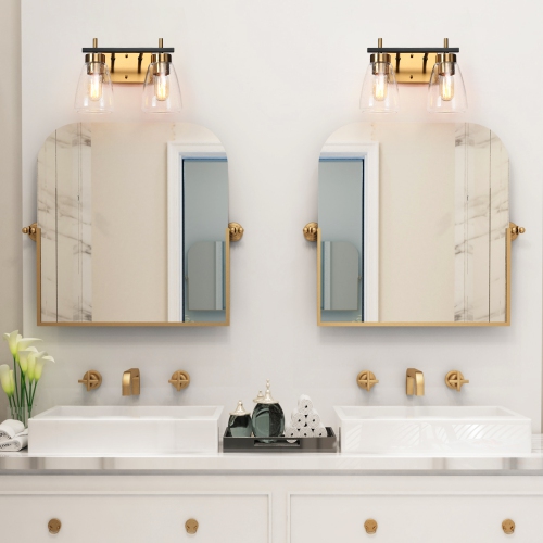 Gold and Polished Gold Bathroom Vanity Light, 13-in 2-Light Black and Brass Gold In Bell LED Modern/Contemporary Vanity Light