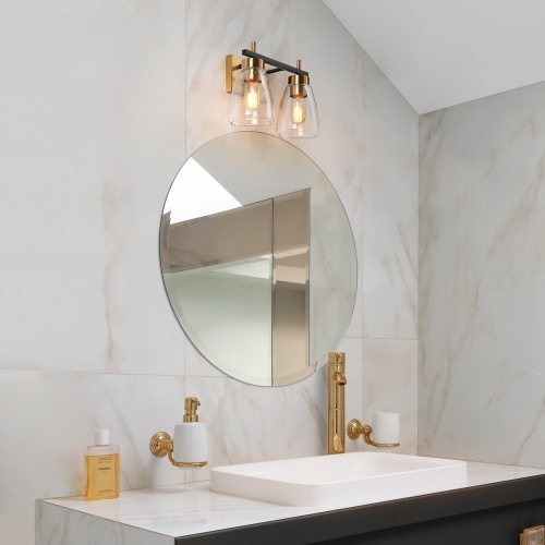 Gold and Polished Gold Bathroom Vanity Light, 13-in 2-Light Black and Brass Gold In Bell LED Modern/Contemporary Vanity Light