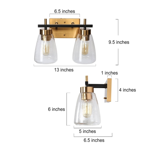Gold and Polished Gold Bathroom Vanity Light, 13-in 2-Light Black and Brass Gold In Bell LED Modern/Contemporary Vanity Light