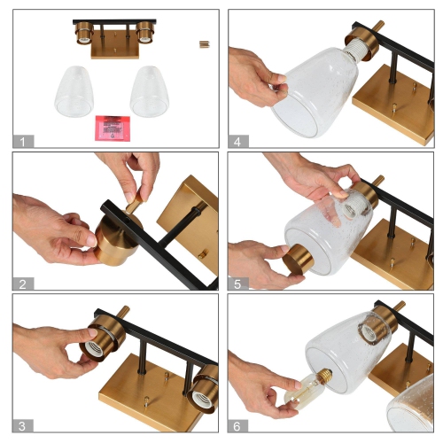 Gold and Polished Gold Bathroom Vanity Light, 13-in 2-Light Black and Brass Gold In Bell LED Modern/Contemporary Vanity Light