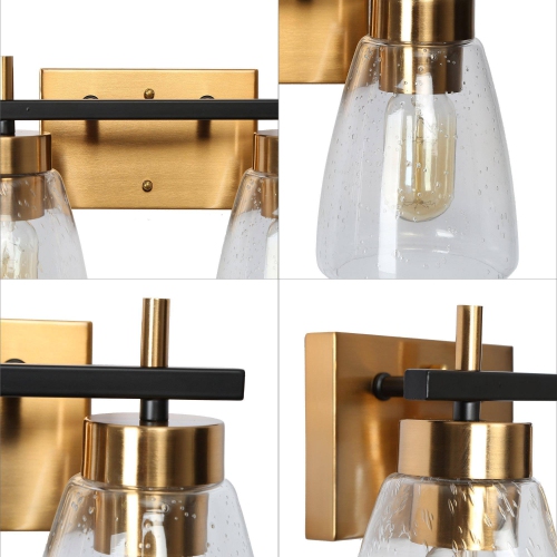 Gold and Polished Gold Bathroom Vanity Light, 13-in 2-Light Black and Brass Gold In Bell LED Modern/Contemporary Vanity Light