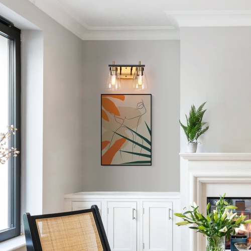 Gold and Polished Gold Bathroom Vanity Light, 13-in 2-Light Black and Brass Gold In Bell LED Modern/Contemporary Vanity Light