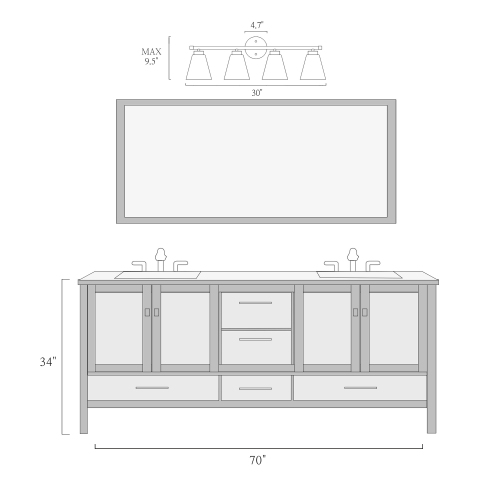 Gold and Polished Gold Bathroom Vanity Light, 30-in 4-Light Brass Gold and Black Bell LED Transitional Vanity Light