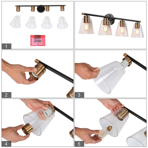 Gold and Polished Gold Bathroom Vanity Light, 30-in 4-Light Brass Gold and Black Bell LED Transitional Vanity Light