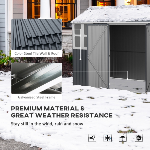 Outsunny 12' x 5.5' Outdoor Storage Shed, Metal Garden Shed Storage House with Window, Lockable Door, Vents, for Backyard, Patio, Lawn, Dark Grey