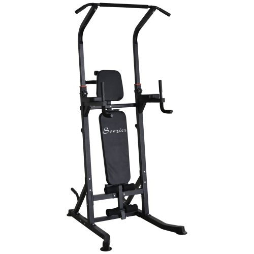 SOOZIER  Foldable Power Tower Pull Up Dip Station, Multi-Function Power Rack \w Adjustable Weight Bench, Workout Station for Home Gym Strength