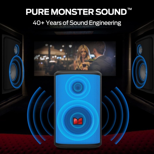 Remis à neuf - 80 W de haut-parleur de fête étincelant de Monster, haut-parleur Bluetooth avec son puissant et basses percutantes