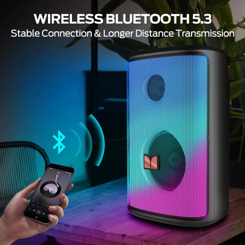 Remis à neuf - 80 W de haut-parleur de fête étincelant de Monster, haut-parleur Bluetooth avec son puissant et basses percutantes