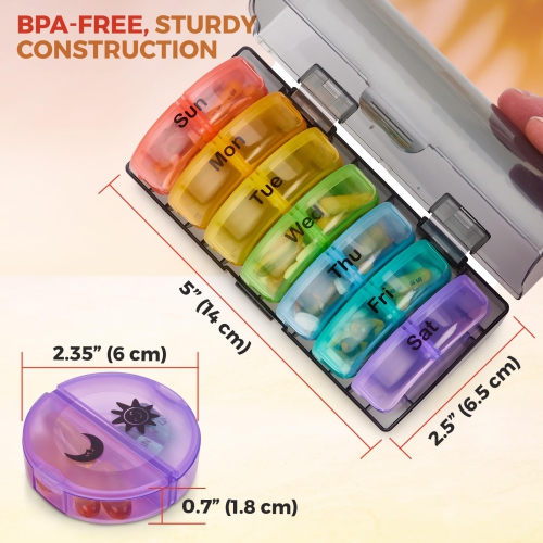 Weekly Pill Organizer - 2 Times-A-Day Compartments - 7 Day AM/PM Pill Container - Portable, Durable and Convenient Travel Pills Case for Tablets,