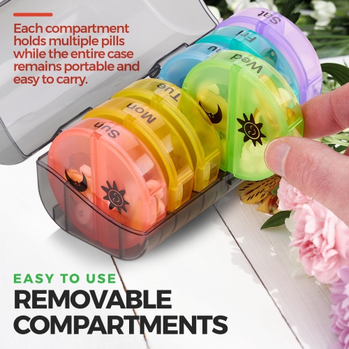 Weekly Pill Organizer - 2 Times-A-Day Compartments - 7 Day AM/PM Pill Container - Portable, Durable and Convenient Travel Pills Case for Tablets,