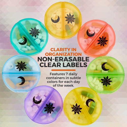 Weekly Pill Organizer - 2 Times-A-Day Compartments - 7 Day AM/PM Pill Container - Portable, Durable and Convenient Travel Pills Case for Tablets,